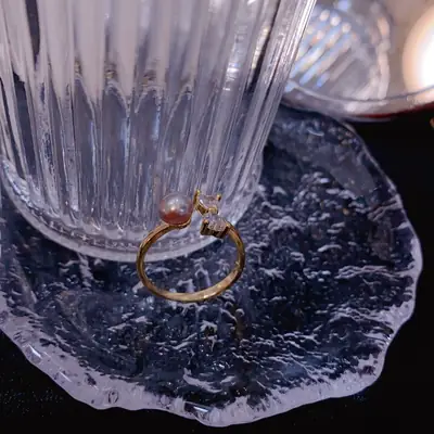 Gentle Girl's Pearl Butterfly Ring with Zircon Open Design