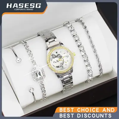 Gold Women's Diamond Watch with 4 Bracelet