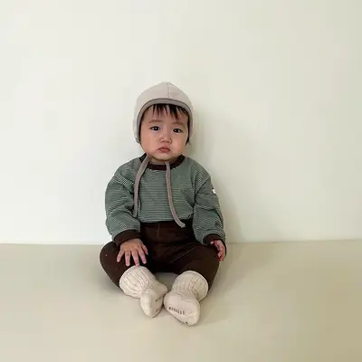 Baby Brown Striped Korean Style Top