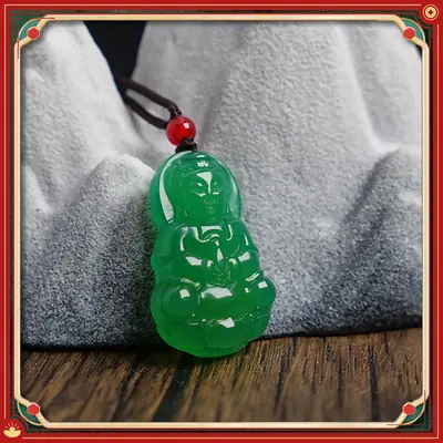 Green Chalcedony Jade Guanyin Pendant for Men Women