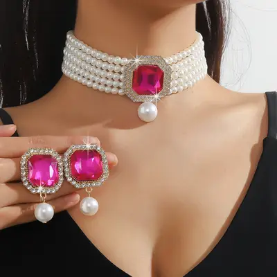 Luxury Multi-Layer Pearl & Crystal Necklace Set