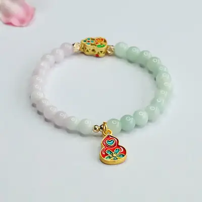 Two-Tone Jade Bracelet for Women Green White Pearl