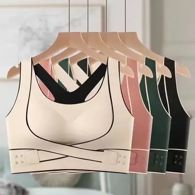 Wire-Free Front-Button Bra with Side Support for Back Fitness Vest Style