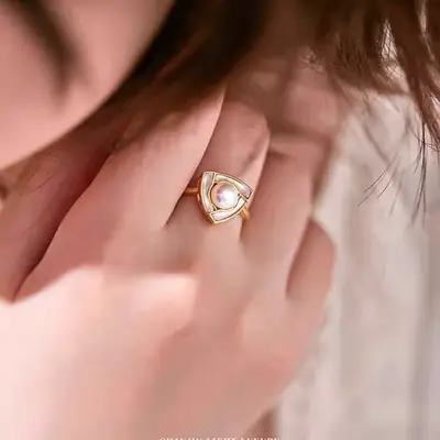 Triangular Pearl Ring Women's Cold Style Adjustable Gold