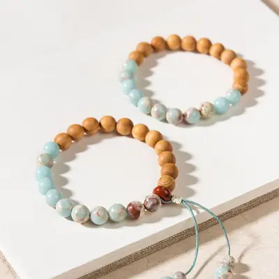 Zen Style Wooden Stone Sandalwood Bracelet for Men