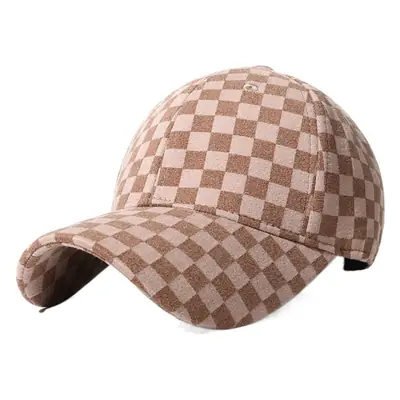 Women Retro Chessboard Cap Winter Hard Top Peaked Cap