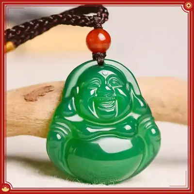 Full Green Laughing Buddha Pendant for Women