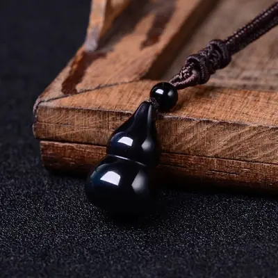 Obsidian Gourd Pendant Necklace for Men Women