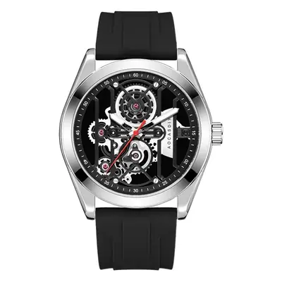 Men's Orange Silicone Skeleton Watch with Luminous Dial
