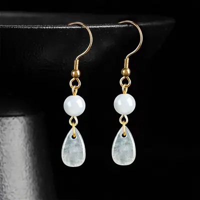 Ice Jade Water Drop Earrings S925 Silver Women