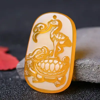Huang Chalcedony Dragon Turtle Pendant Necklace