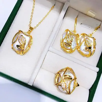 Golden Pearl Earrings Set for Women Fashion Jewelry