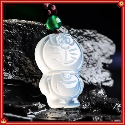 Ice White Doraemon Jade Pendant for Kids