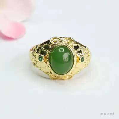 Guan Yu Green Jade Jasper Ring Spinach Green
