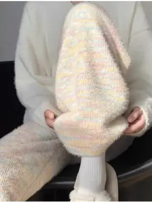 Warm Rainbow Glutinous Rice Pants for Women