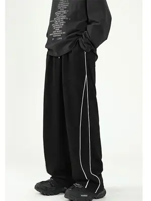 Men's Black Striped Wide Leg Pants 2024
