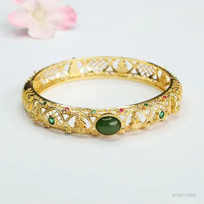 Guan Yu Jade Jasper Bracelet Eight Guardian Gods Gold
