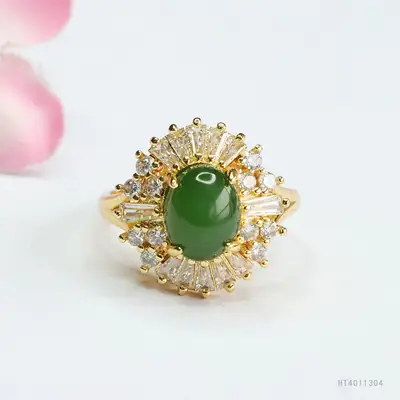 Guan Yu Green Jade Ring for Women Gold Plated