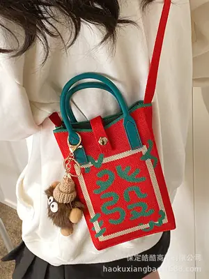 Women Red Envelope Messenger Bag with Doll Keychain