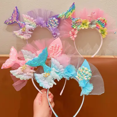 Girls Fish Tail Hairpin Headbands with Sequins & Flowers