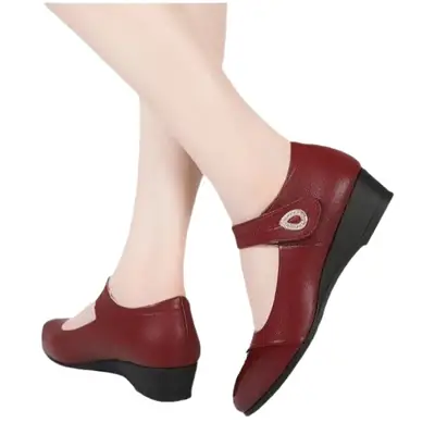 Black Women's Wedge Leather Mary's Shoes with Velcro