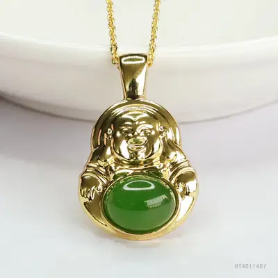 Guan Yu Jade Buddha Necklace with Emerald Stone