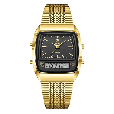 Gold Mesh Watch for Men with Digital Display