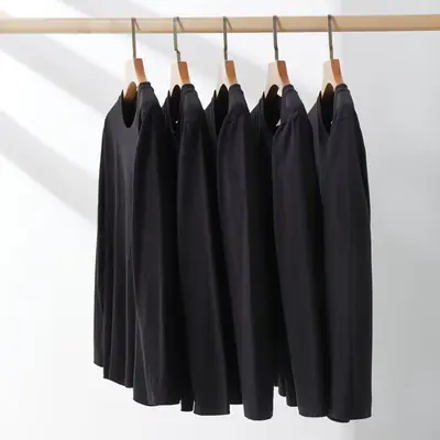 Women Black Cotton Long Sleeve T-Shirt Loose Layered