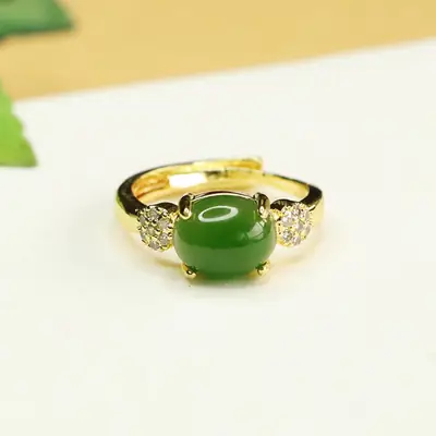 Green Jade Ring with Jasper & Diamond for Women