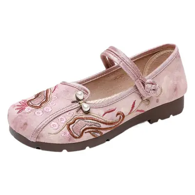 Pink Embroidered Flat Heel Women's Shoes