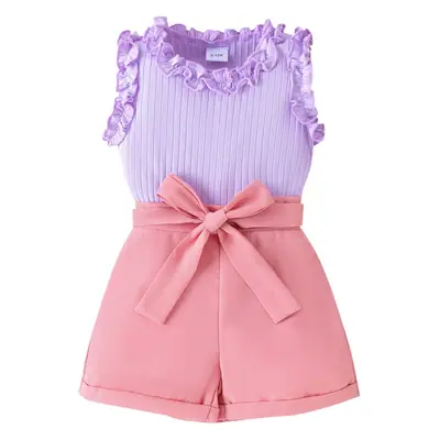Purple Ruffled Vest & Shorts Set for Girls