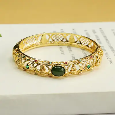 Golden Eight Guardian Jade Jasper Bracelet