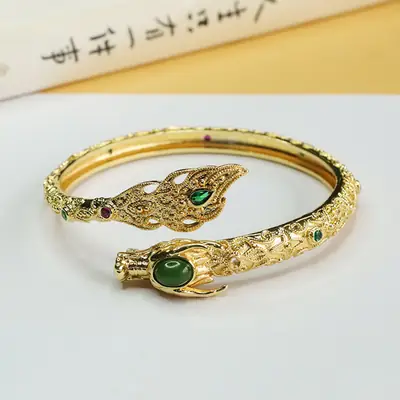 Jasper Dragon Bangle with Green Jade Set