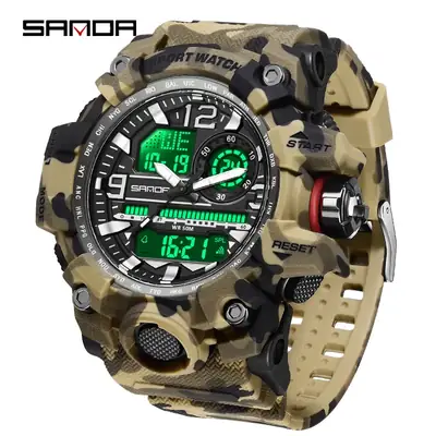 Sanda Military Camouflage Electronic Watch with Dual Display