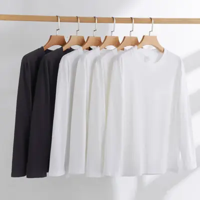 Men Cotton Long Sleeve T-Shirt White Loose Fit