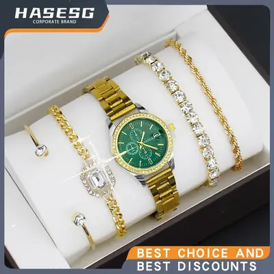 Gold Plated Women's Quartz Watch with Crystal Bracelet