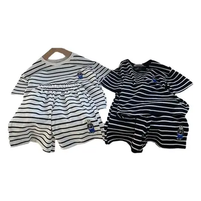 Boys Striped T-Shirt Bear Embroidered Summer Casual Two-Piece Set