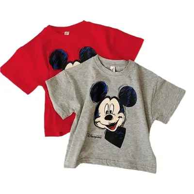 2026 Boys Cotton T-Shirts Mickey Mouse Red Grey White