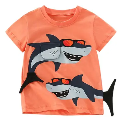 Mawlee Boys Shark Print T-Shirt Orange