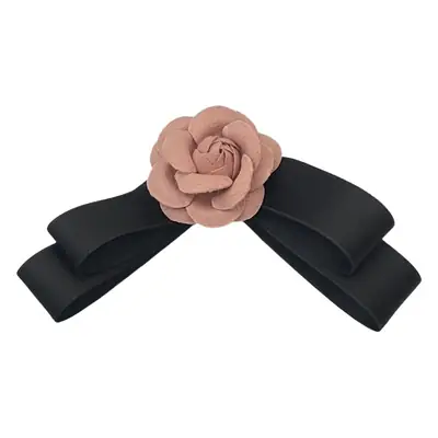 Black Camellia Bow Hairpin with Pink Rose Decor