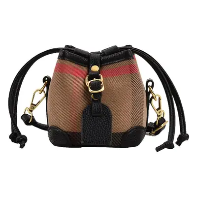 Girls Plaid Denim Bucket Bag Black White Drawstring