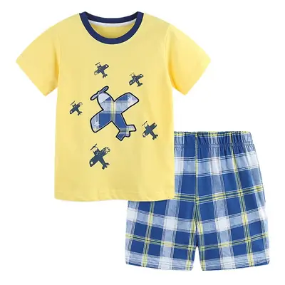 Summer Boys Plaid Shorts Cotton Two-Piece Suit