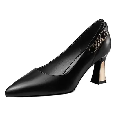 Women's White Pointed Heel High Heels with Gold Chain