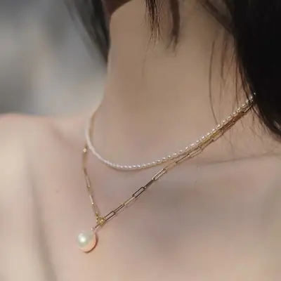 Vintage Pearl Necklace for Women's Wrinkle Chain