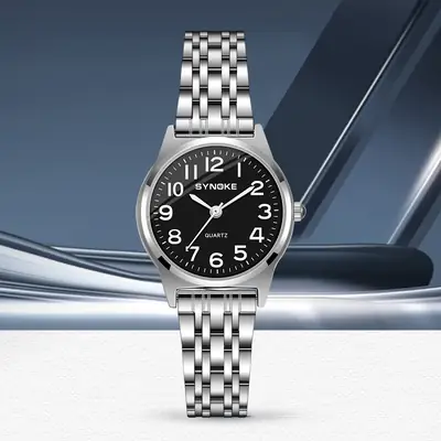 SYNOKE Women's Silver Digital Watch with Chain Strap