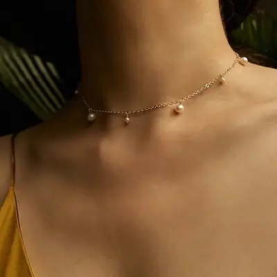 14k Gold Pearl Necklace for Women