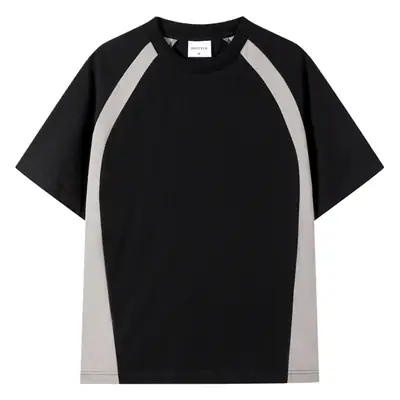 Men Cotton Crewneck T-Shirt Light Beige Black 250g