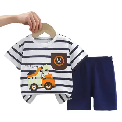 Dinosaur Printed Baby Boys Cotton Shorts Suit Light Blue