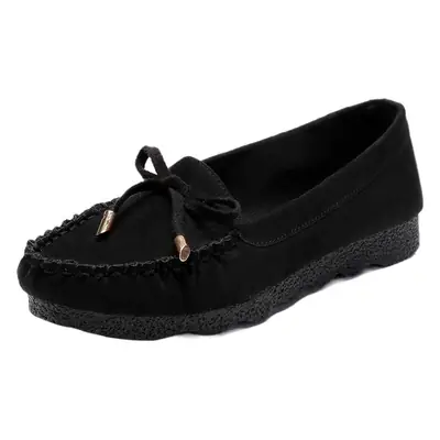 Women's Black Bow Flat Shoes Soft Sole