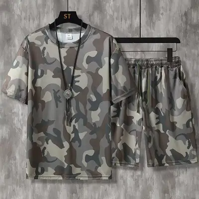 Men Camo Camo Shorts T-Shirt Set Summer